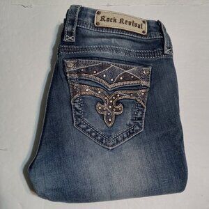 Rock Revival Women's Sapphire Mid Rise Boot Embellished Jeans 29 EP9188MB201B